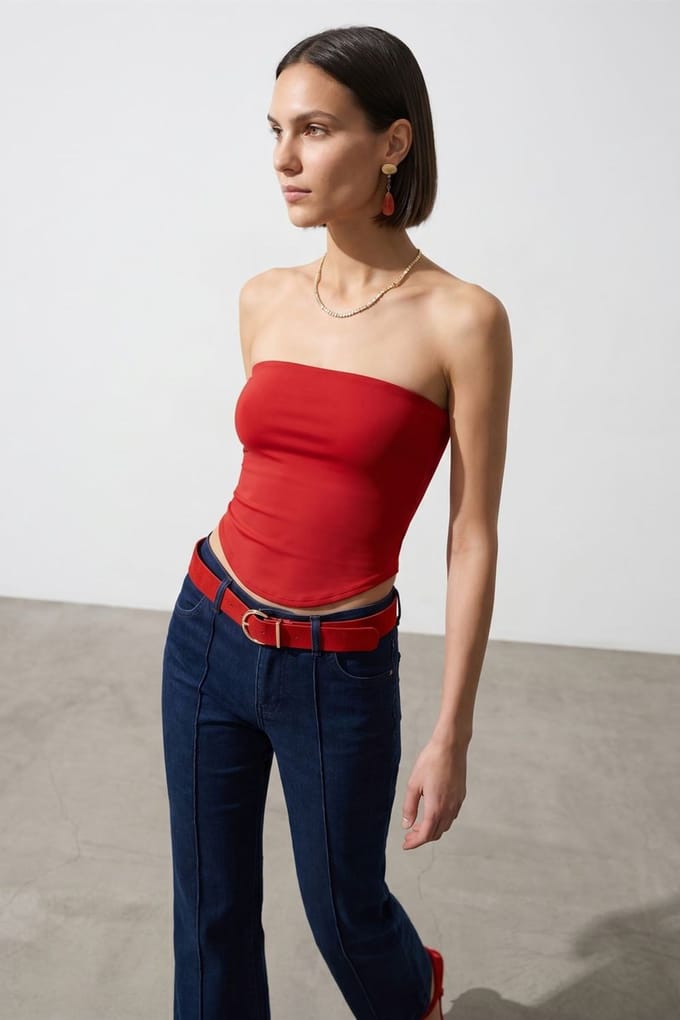 Dames Strapless Crop Bandeau Top