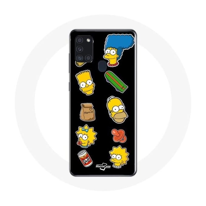 Samsung Galaxy A21S hoesje The Simpsons stickers zwarte achtergrond