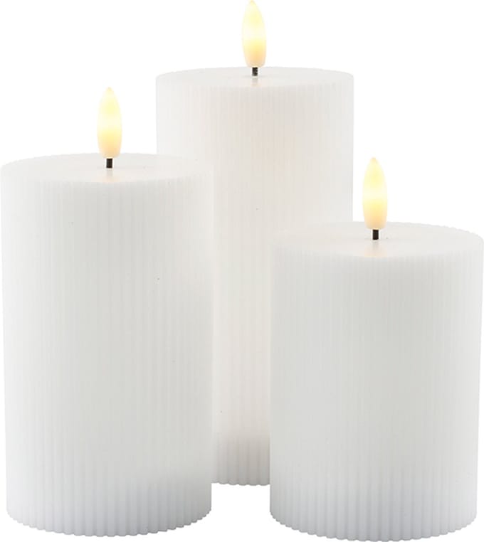 Sirius - Geribde LED-stompkaarsen 'Smilla' (Set van 3, White)