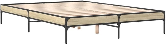 Bedframe Hout Metaal - Slaapkamer Meubel - Ontspannen Slapen - Robuuste Constructie - 160x200 cm - Sonoma Eiken