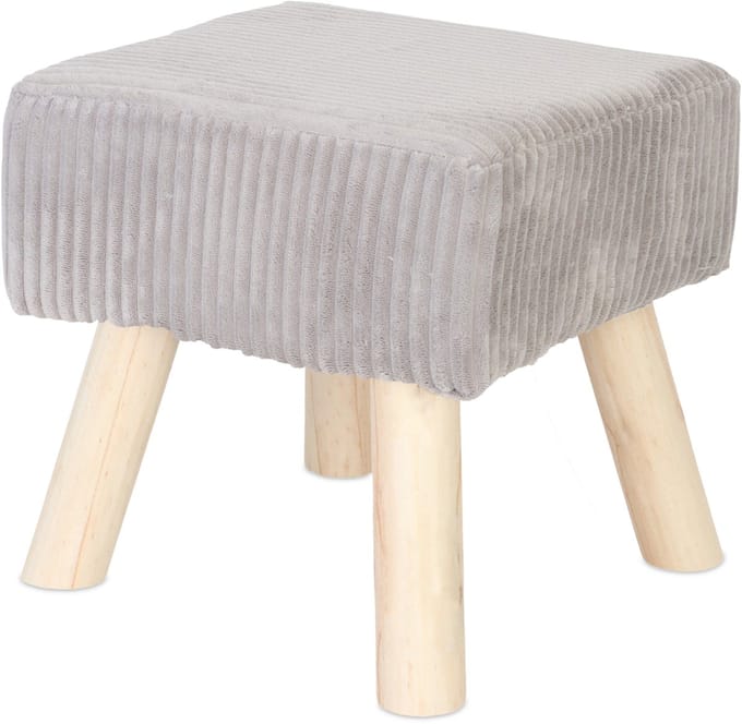 Poef op poten - 30 cm - corduroy - lichtgrijs