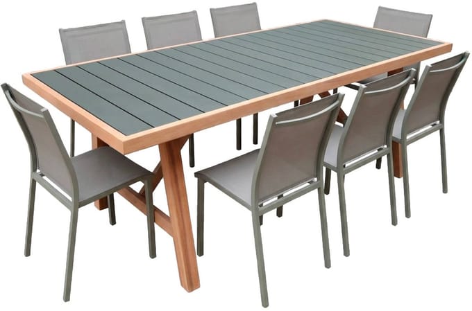 sweeek - Tuintafel van acaciahout en aluminium met 8 tuinstoelen - eldora en buffalo