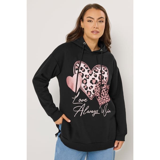 Yours Hoodie Met Drie Hartjes En Luipaardprint Size 48