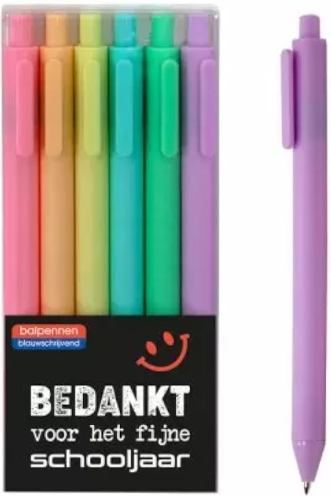 Balpennen Bedankt voor het fijne schooljaar - 6stuks pastel