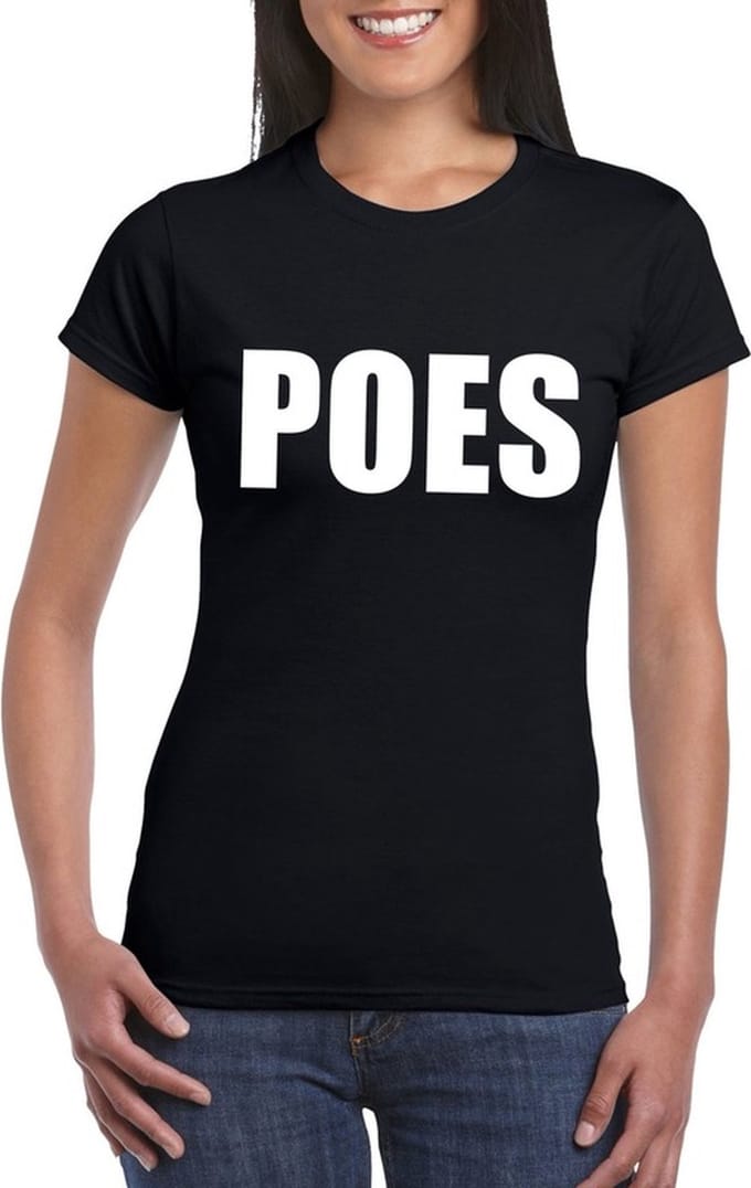 Poes tekst t-shirt zwart dames M