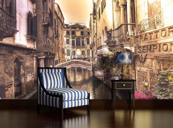 City Venice Canal Bridge Art Photo Wallcovering