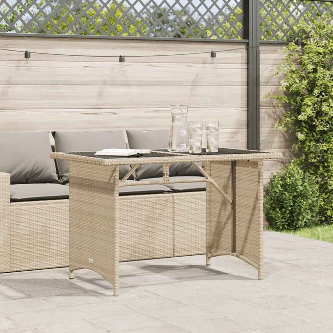 vidaXL - Tuintafel - met - glazen - blad - 110x68x70 - cm - poly - rattan - beige