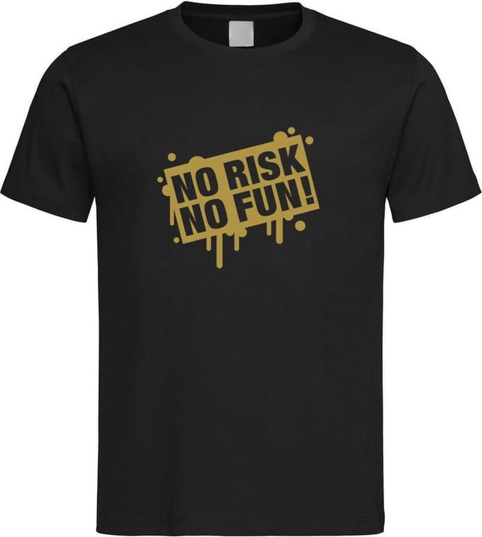 Zwart T shirt met  " No Risk No Fun " print Goud size S