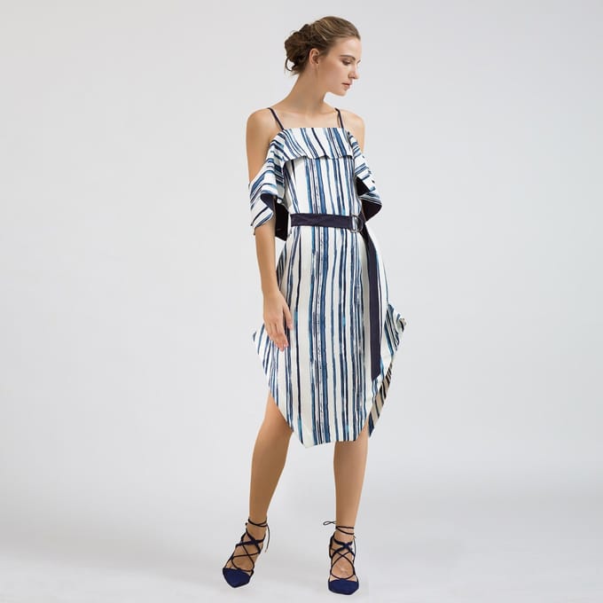 Stripe print koude schouderjurk