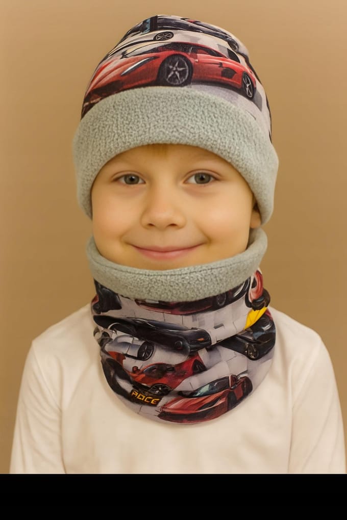 Dartomik - Kinderhoed en Sjaal Set - Beanie - 52-56 - Traktorpatroon