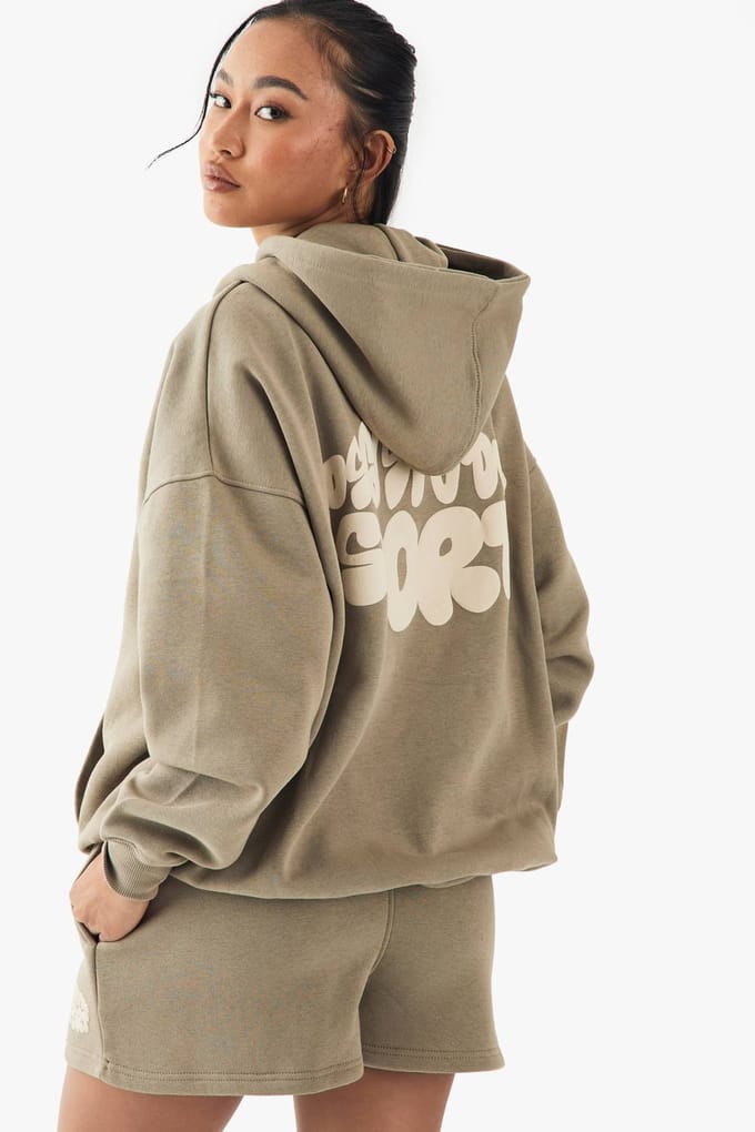 Dames Dsgn Studio Sport Bubble Print Sweat Short | Washed Khaki | Maat: Medium
