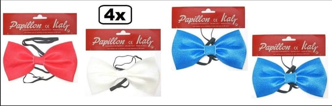 4x Vlinderstrik rood/wit/blauw - Holland Koningsdag themafeest strik