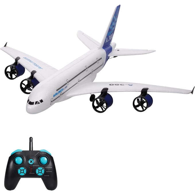 A380 2.4G RC Vliegtuig Vliegende Vliegtuigen Zweefvliegtuig met LED Zoeklicht 3CH voor Beginner EPP Schuim Vast 1 battery wit