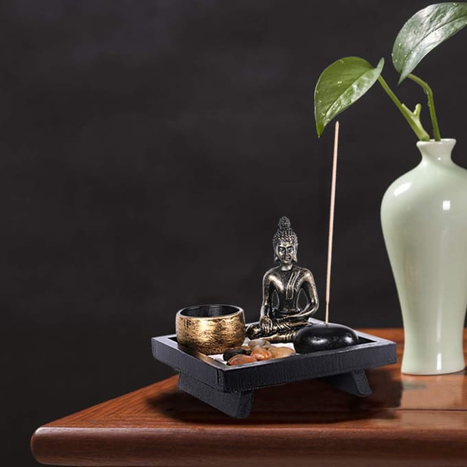 Boeddhabeeld Theelicht Kaarsenhouder Wierookhouder Huisdecoratie Cadeau black