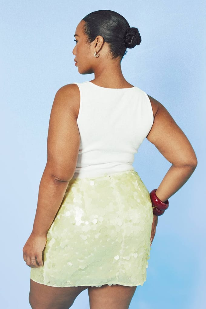 boohoo Dames Plus Matte Gemengde Pailletten Minirok | Citroen | Maat: 46
