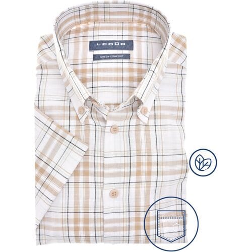 Ledûb Overhemd Sandy Checkered Classic Licht Bruin / male
