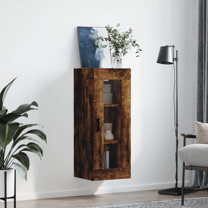 vidaXL - Wandkast - 34,5x34x90 - cm - gerookt - eikenkleurig