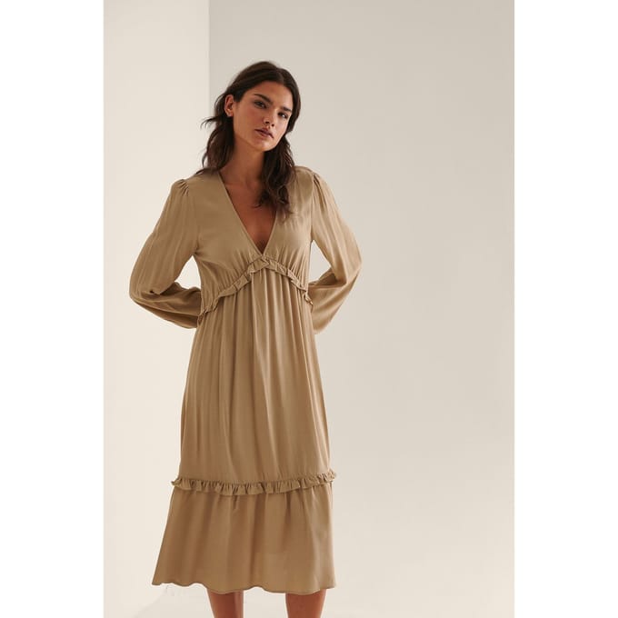 na-kd  Maat 40 Maxi-jurk met ballonmouwen en ruches- EU
