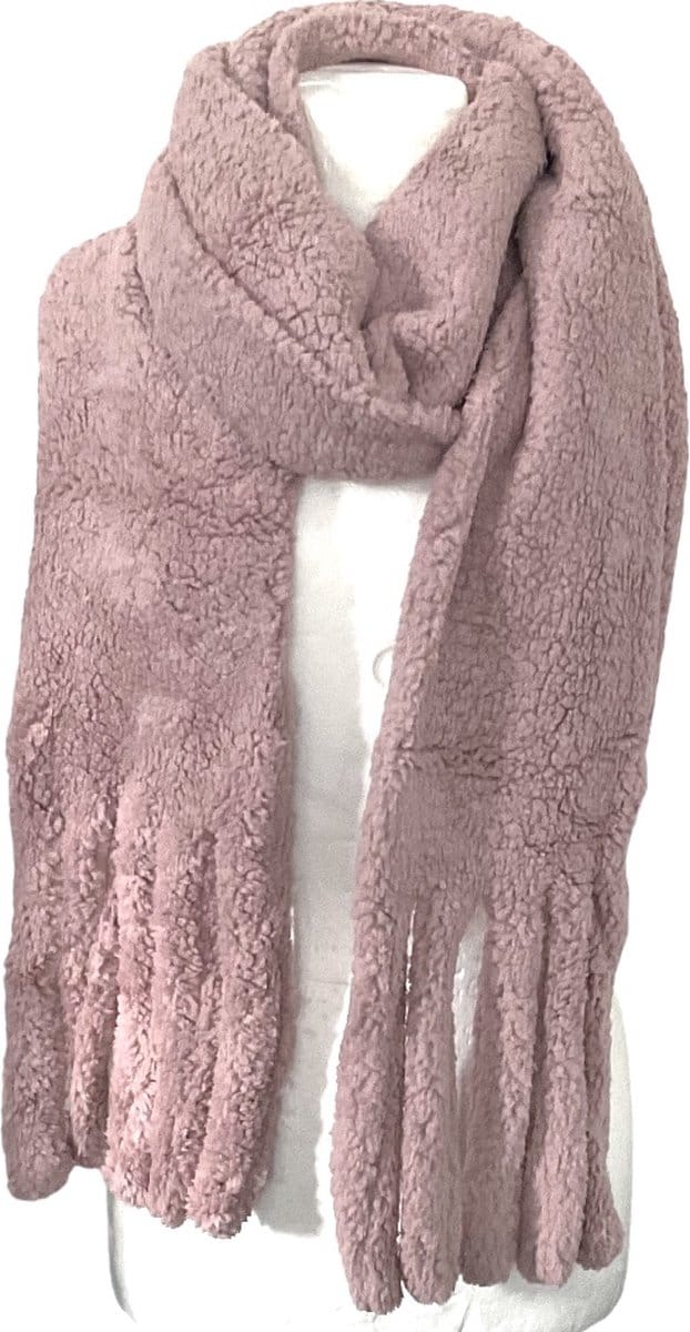 Warme Teddy Sjaal - Pluche Sjaal - Taupe Roze - 225 x 20 cm (0716)