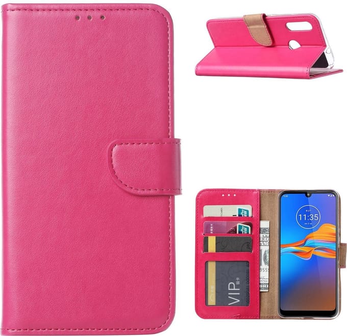 Motorola Moto E6 Plus Hoesje Roze met Pasjeshouder