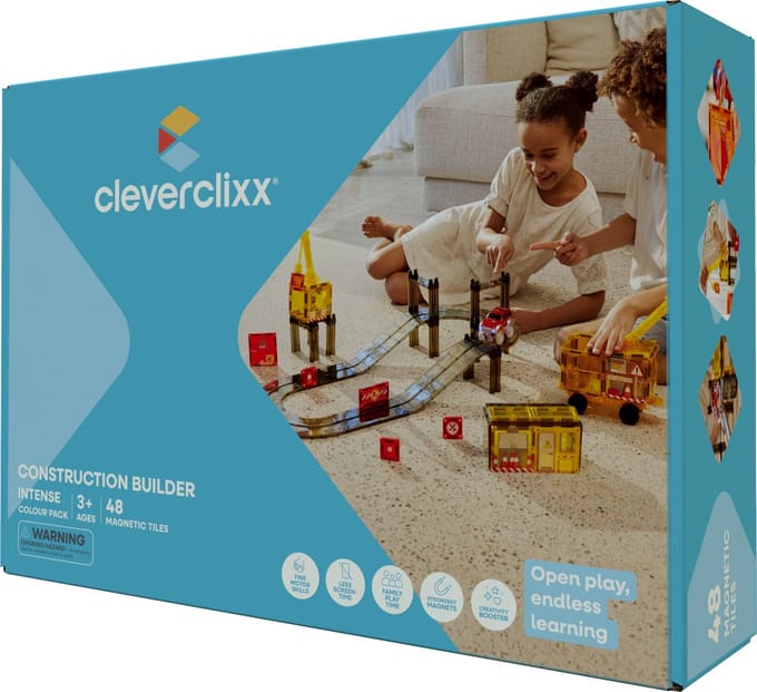 Cleverclixx | Construction Builder Pack Intense | 48 pieces | Speelgoed +3 jaar | magnetisch speelgoed | STEM