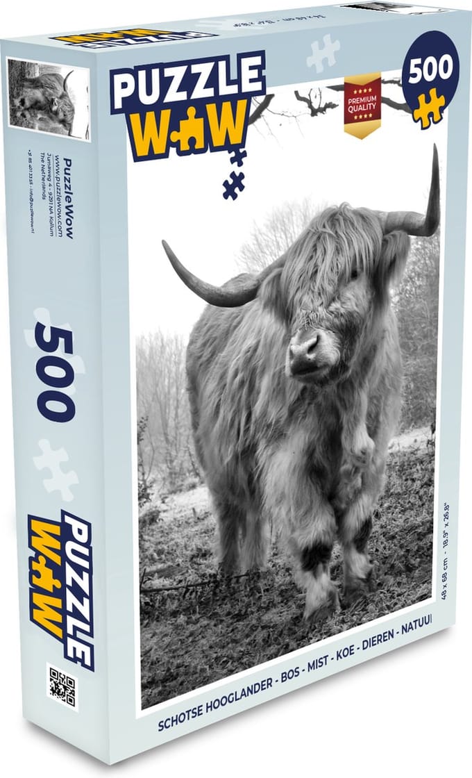 Puzzel Schotse Hooglander - Bos - Mist - Koe - Dieren - Natuur - Legpuzzel - Puzzel 500 stukjes