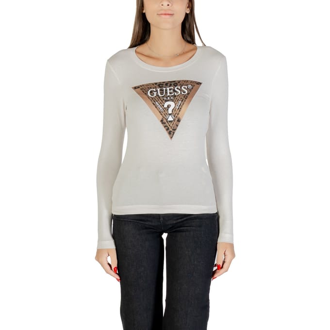 GUESS Ls Cn Leo Triangle T Cream White Taglia: S | Maglie Sportivi Outlet | Donna | Bianco