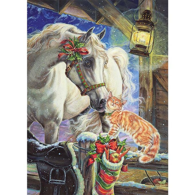 5d diamant broderie noël cheval baiser chat bricolage diamant peinture point de croix 20X30CM beige