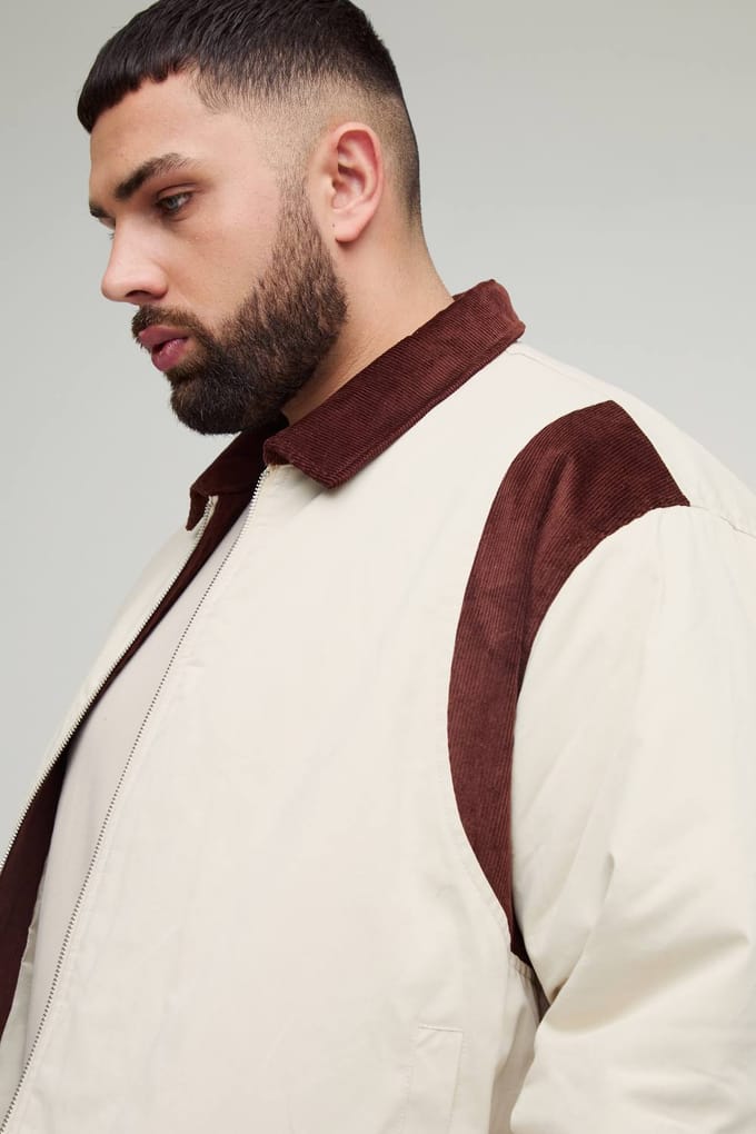 Plus Cord Contrast Kraag Oversized Fit Gewatteerde Jas | Ecru | Size 2XL