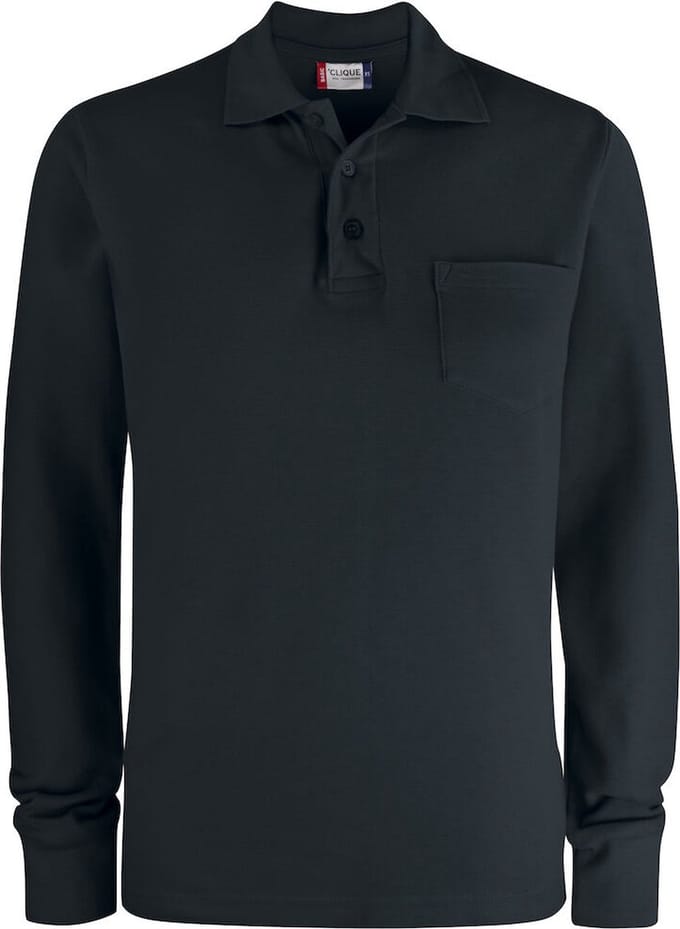 Clique Basic Polo Pocket L/S 028235 - Zwart - M