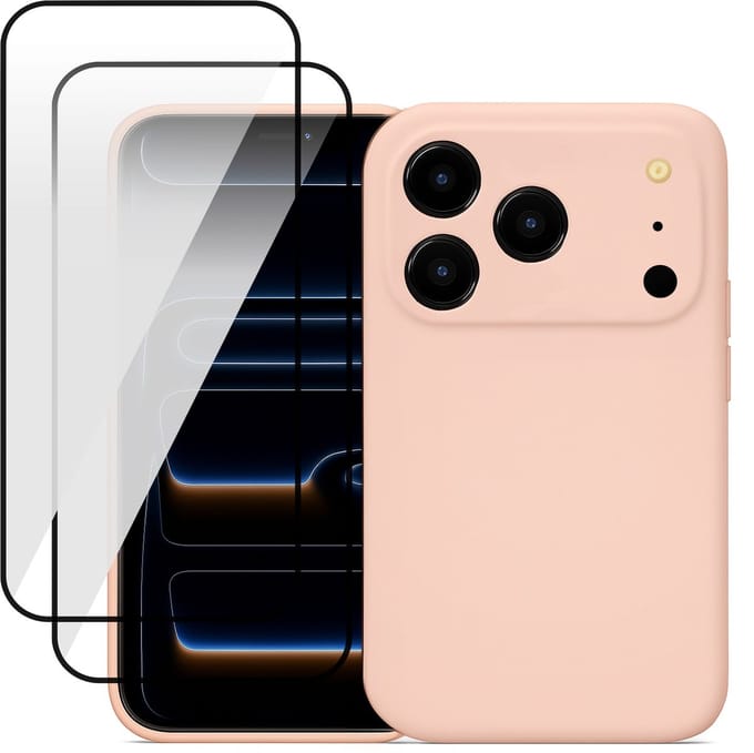 Hoesje geschikt voor iPhone 17 Pro Max - 2x Screenprotector Volledig Dekkend Glas - Mat Back Case Roze