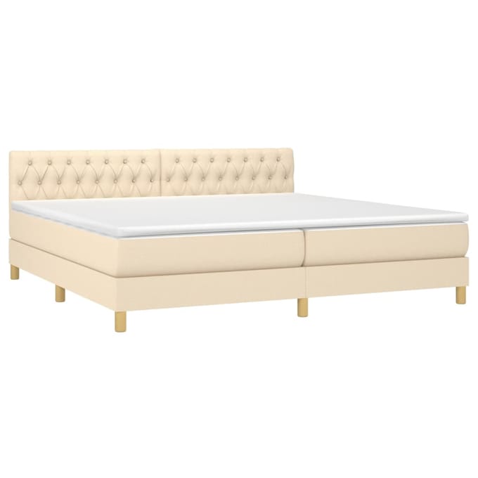 vidaXL - Boxspring - met - matras - en - LED - stof - crèmekleurig - 200x200 - cm