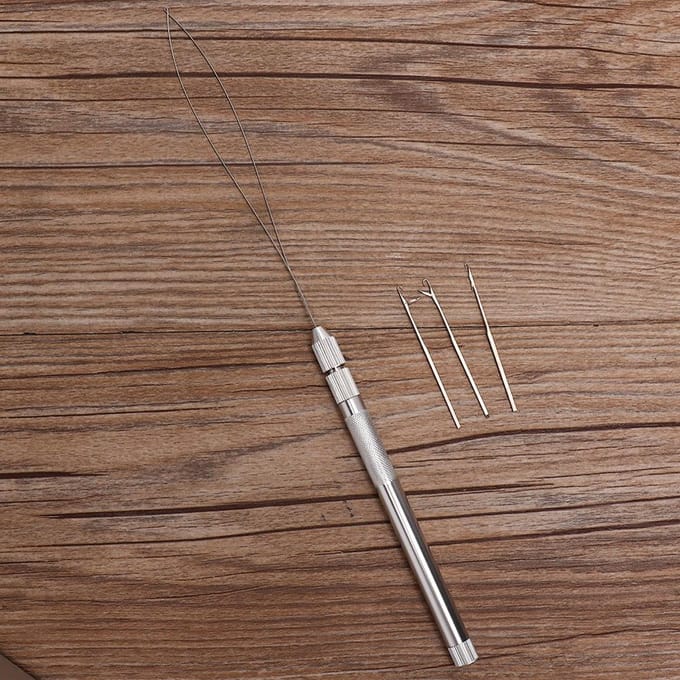 Aluminium Handvat Trekhaak Naald Micro Kralen Looper Inrijger voor Haarextensions brown