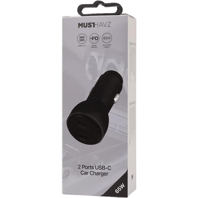 Musthavz 65W 2-poort USB-C Autolader Zwart