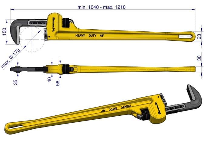 Waryński pijpvervanging 48" CrMo, versterkte bekken, max. 170 mm