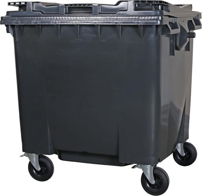 4-wiel afvalcontainer - 1100 liter - vlak deksel - grijs