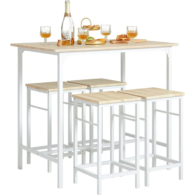 SoBuy OGT11 bartafelset 5-delige eettafel bistrotafel met 4 stoelen zitgroep