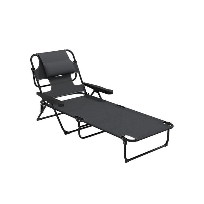 Chaise longue de jardin - MUVOE - Dossier réglable - Pliable - Résistante aux intempéries - 120 kg