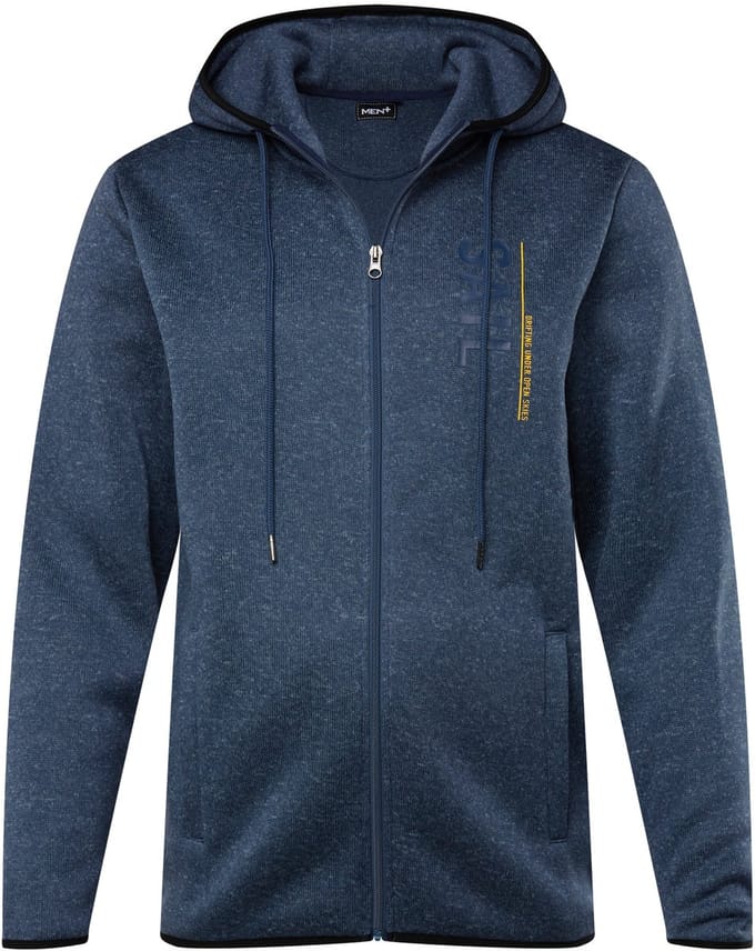 Men Plus - Heren - Jas van gebreid fleece capuchon - Blauw denim - Maat L
