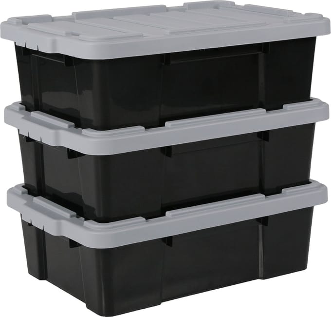 IRIS Powerbox Opbergbox - 25L - Kunststof - Zwart/Grijs - Set van 3