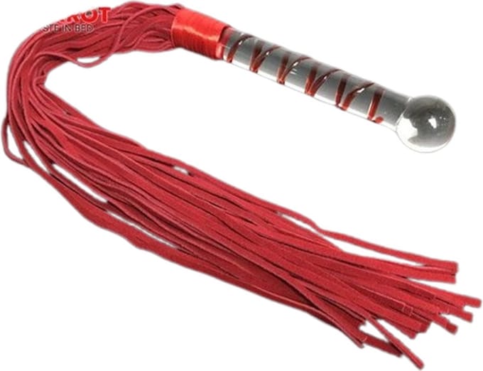 BDSM Zweep met dildo - Leder en glas - Handvat 21 CM - Multi-tail