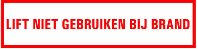 Lift niet gebruiken bij brand tekststicker 300 x 75 mm