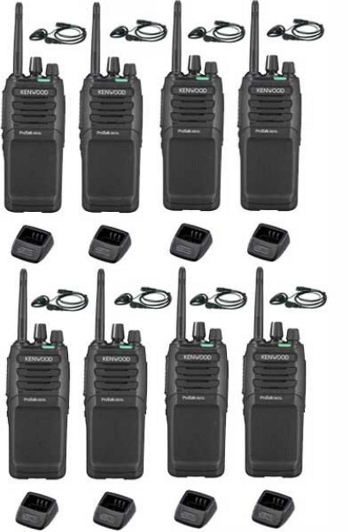 Set van 8 Kenwood TK-3701D met d-shape oortje en tafellader