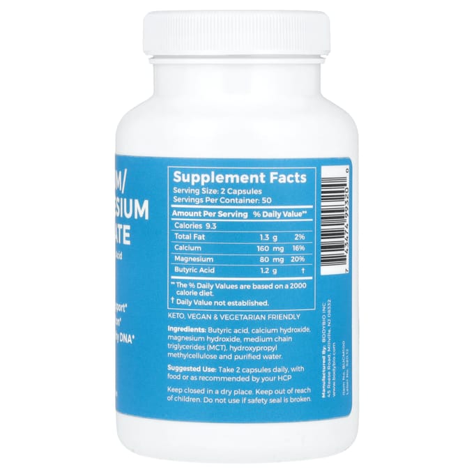 BodyBio, Calcium/Magnesium Butyraat, Non-GMO, 100 Capsules
