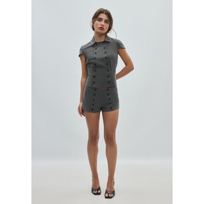 Stradivarius Overhemd met korte mouw en dubbele knoopsluiting  Donkergrijs XL