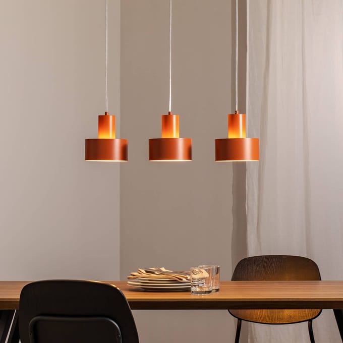 SIGMA Hanglamp Rif 3, baksteenrood, 3-lamps, lineair, staal