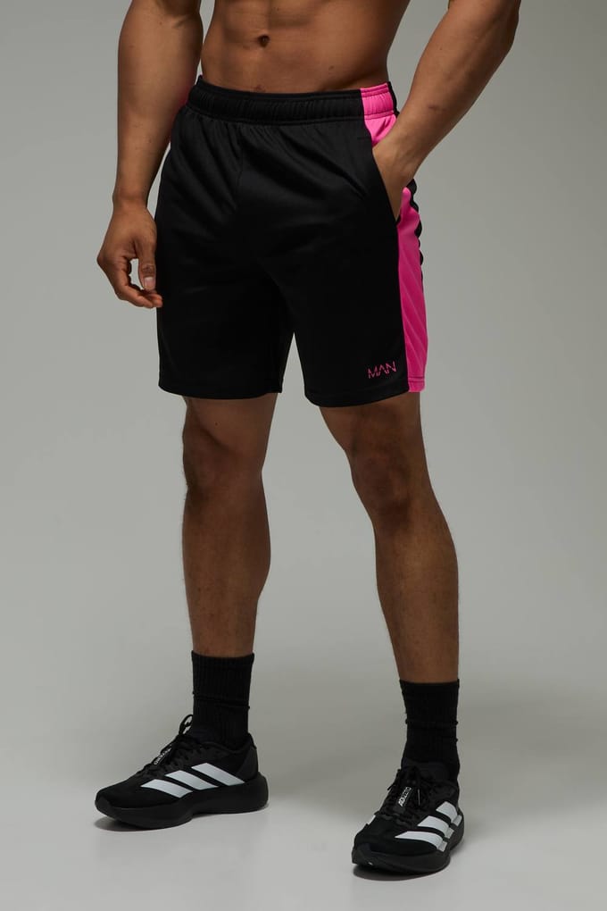 Man Active Colour Block Zip Pocket 7inch Basic Training Short | Black | Size Medium