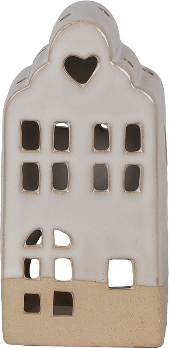 Clayre & Eef Theelichthouder Huis 7x6x14 cm Beige Keramiek