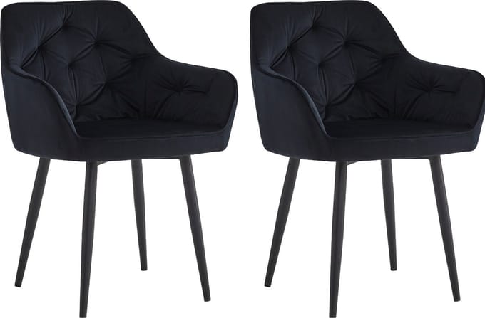 Colenis® - Iris Eetkamerstoel - Zwart - Set Van 2 - Fluweel - Velvet - Design - Met armleuning