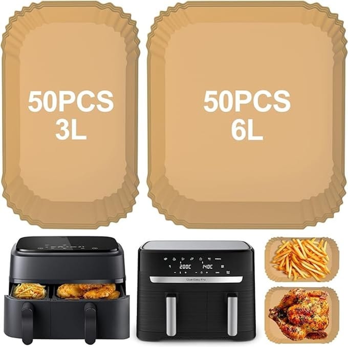 100 Wegwerp Bakpapieren voor Airfryer - Geschikt voor Philips Dual Basket en Tefal